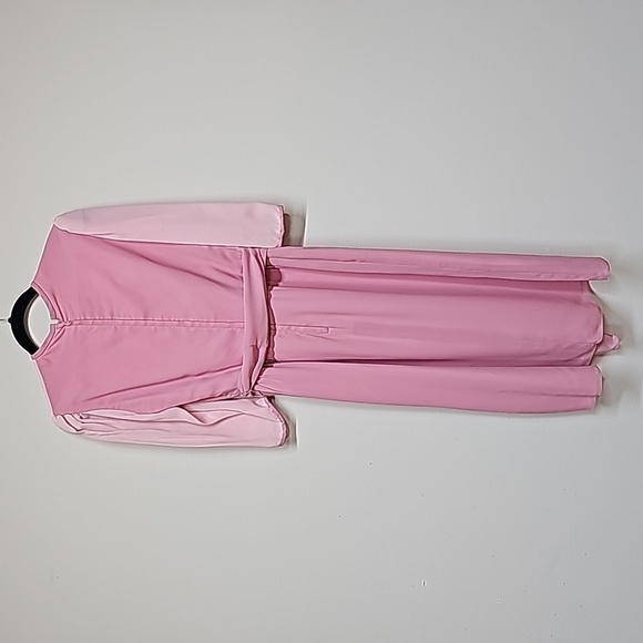 70s 80s Vintage handmade dress. Jester color block pink and rhinestones midi LS - Picture 8 of 15